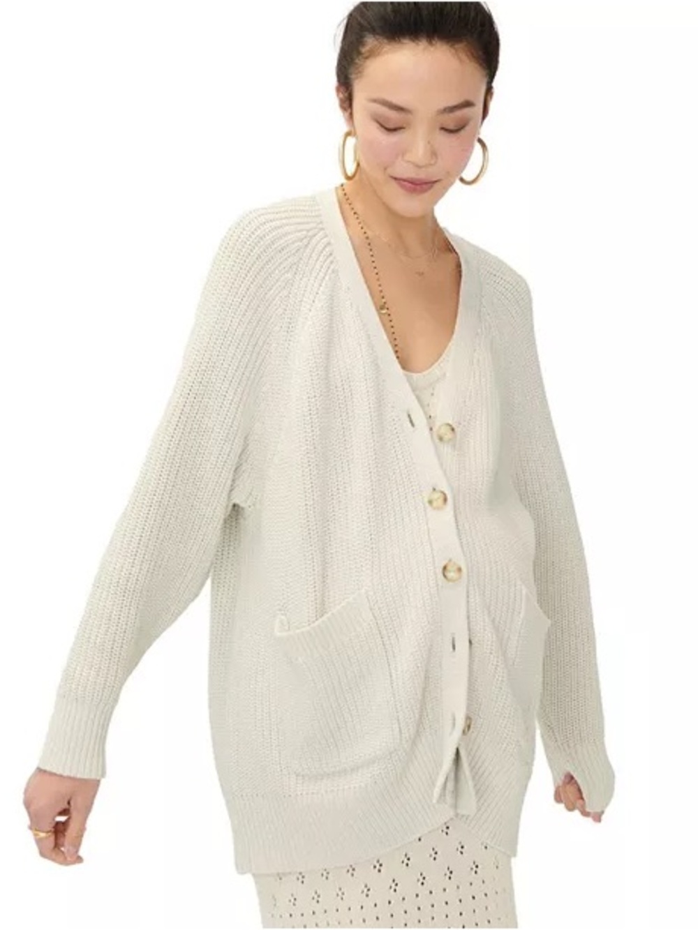 HATCH The Cotton Marlow Cardigan in Ivory Maternity Nursing Friendly